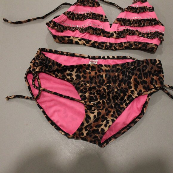 Brown & Pink 2 Pcs Justice Bikini9 Swimsuit Size 12/14 - Picture 3 of 11